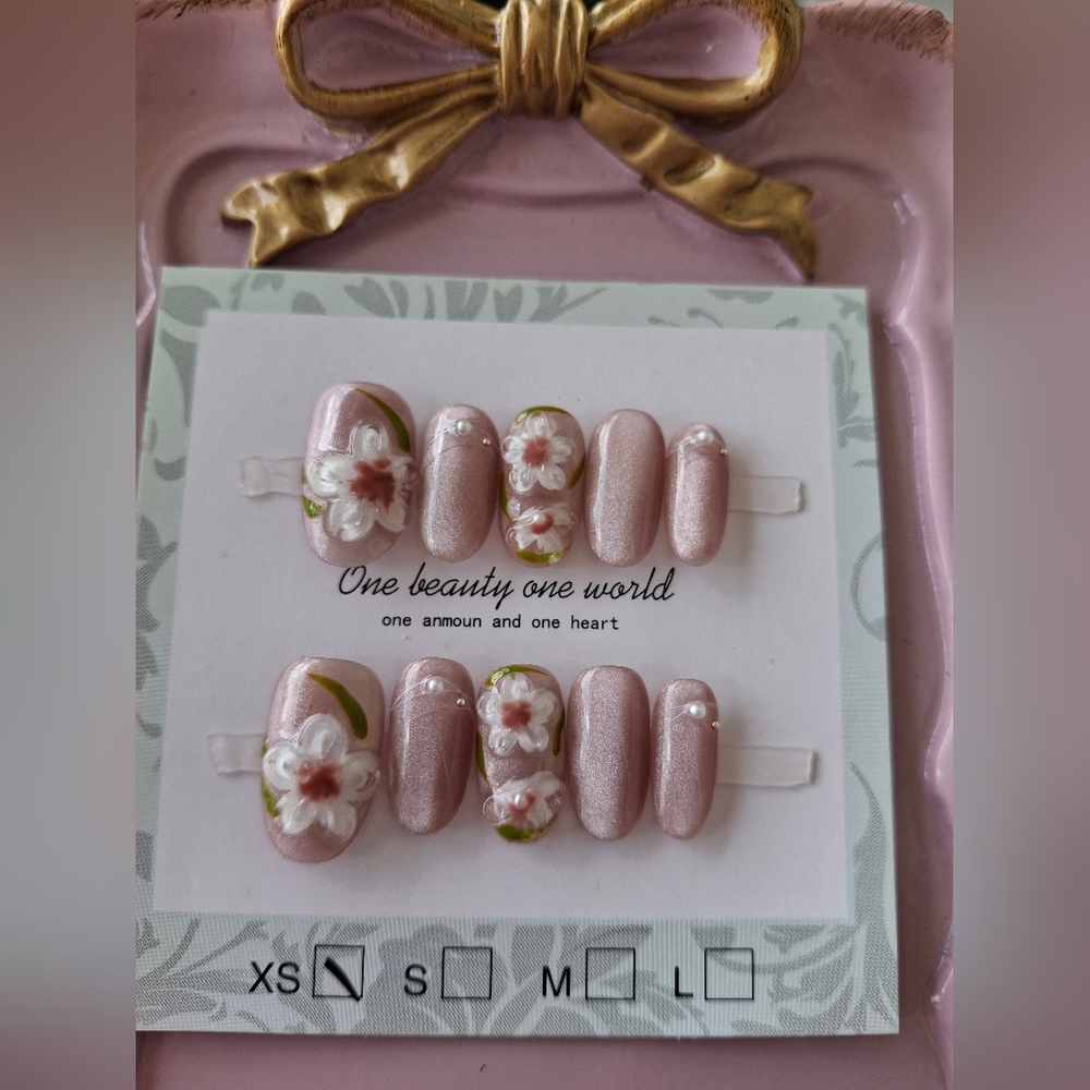 Pink Floral Press-On Nails Size XS Extra Small
